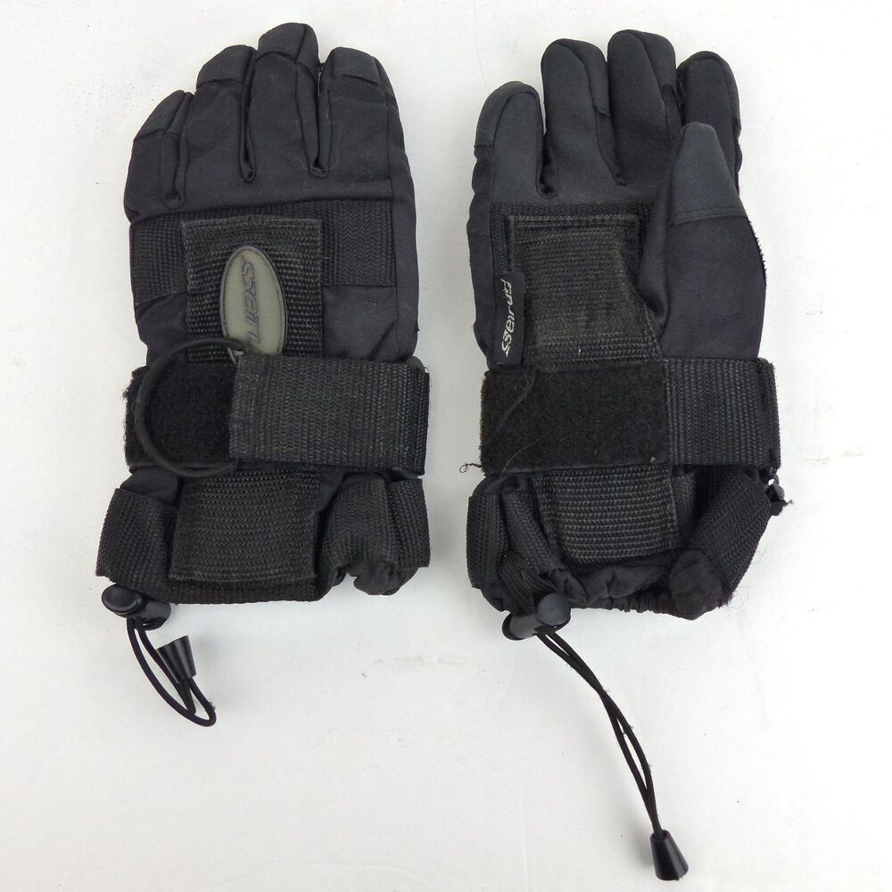 Seirus Da Bone Snowboard Gloves Youth L Wrist Guard Removable Waterproof Black